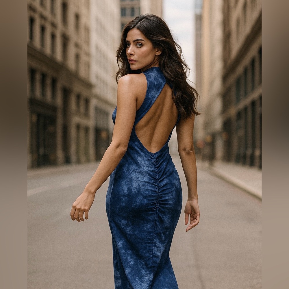 Elegant Blue Tie-Dye Dress - Picture 2 of 9